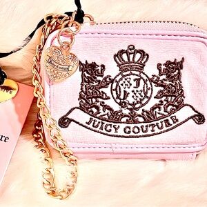 Juicy Couture Pink Velvet Card Holder with Gold Heart Charm
